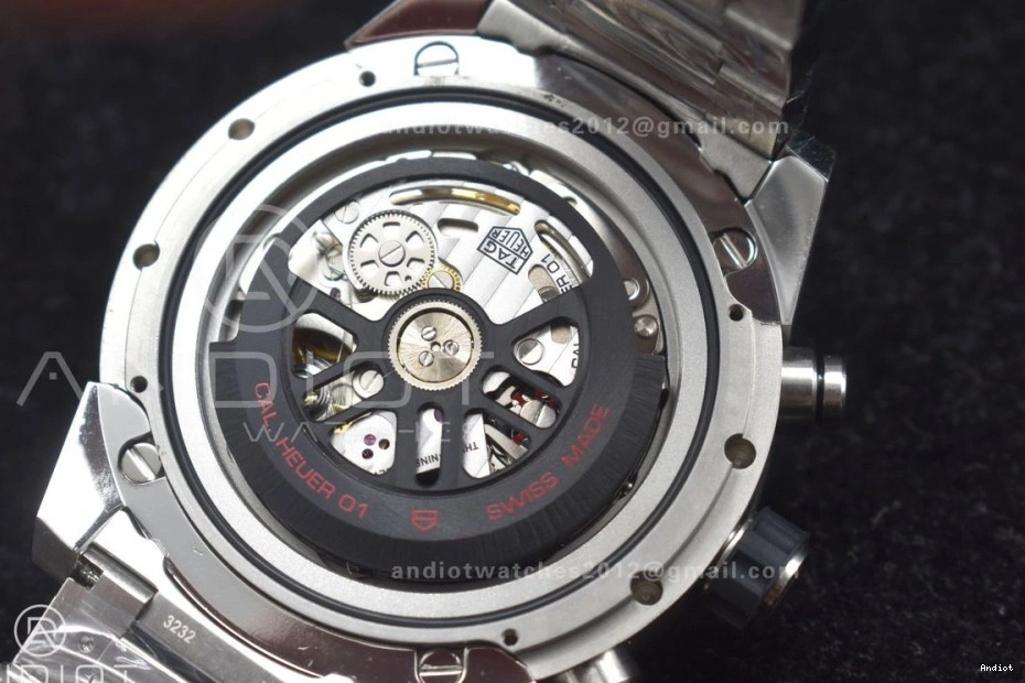 SS 01 on A1887 Chrono Best Black Calibre Dial Bracelet SS XF Strap 1:1 Edition Heuer 0209